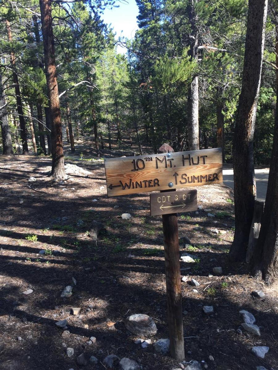 A sign near the Tennessee Pass Trailhead marking the way to the historic 10th Mountain Division Hut. The area from the concrete bunkers, through Tennessee Pass, and up to the saddle at Porcupine Lakes was my favorite stretch of the hike. 